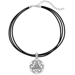 Napier 16'' silver black leather necklace antiqued scroll pendant 3'' extender